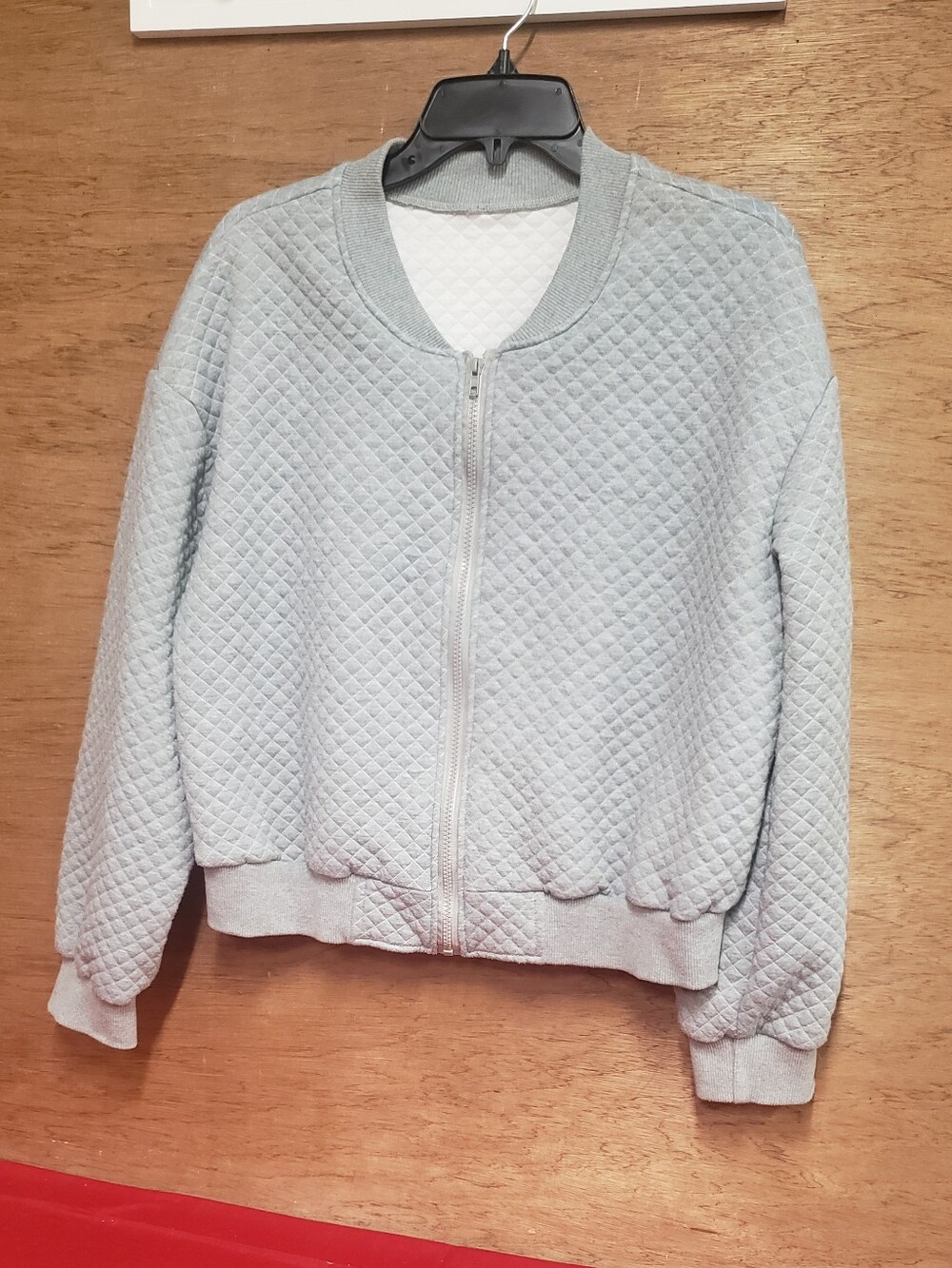 SHEIN Lune Ladies Light Gray Diamond Quilted Bomber Jacket Large